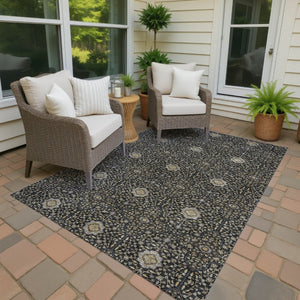 HomeRoots 9' X 12' Stylish Black Brown and Gray Oriental Area Rug – Washable, Durable for Indoor & Outdoor Use 690853