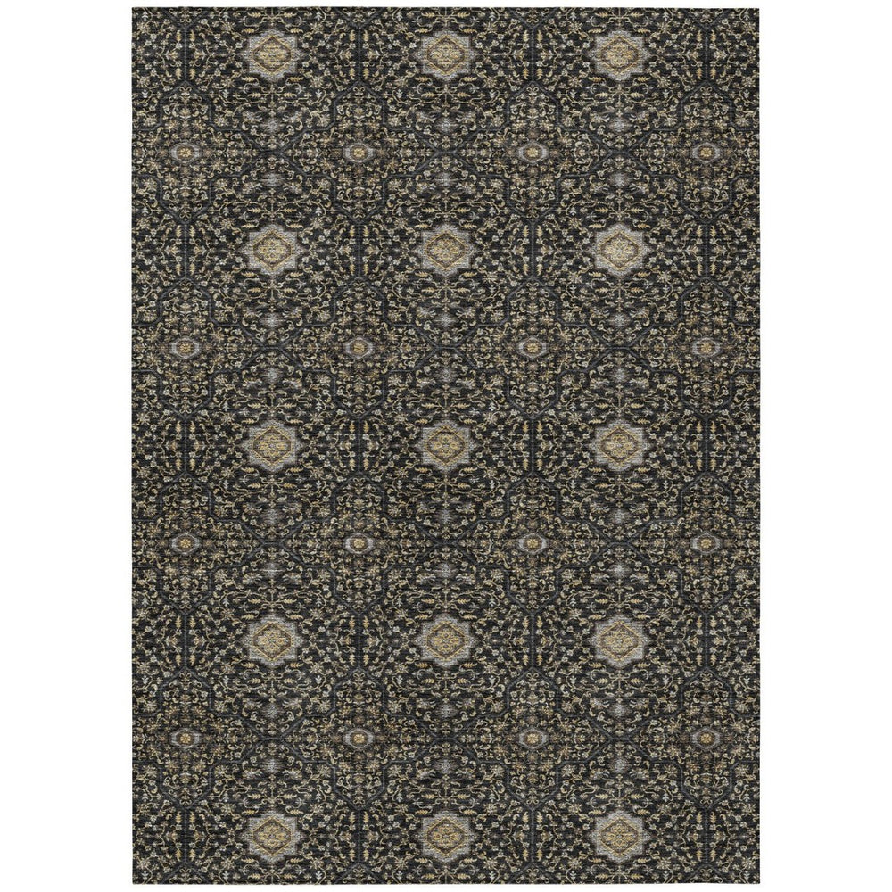 HomeRoots 9' X 12' Stylish Black Brown and Gray Oriental Area Rug – Washable, Durable for Indoor & Outdoor Use 690853