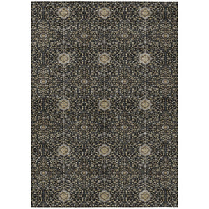 HomeRoots 9' X 12' Stylish Black Brown and Gray Oriental Area Rug – Washable, Durable for Indoor & Outdoor Use 690853