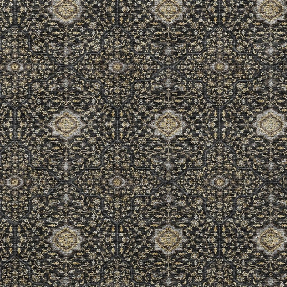 HomeRoots 10' Elegant Black, Brown & Gray Oriental Washable Area Rug - Durable, Versatile for Indoor & Outdoor Use! 690854