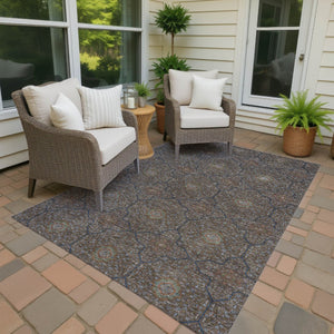 HomeRoots 5' X 8' Chocolate Gray Terra Cotta Oriental Washable Area Rug for Indoor & Outdoor High-Traffic Areas 690856