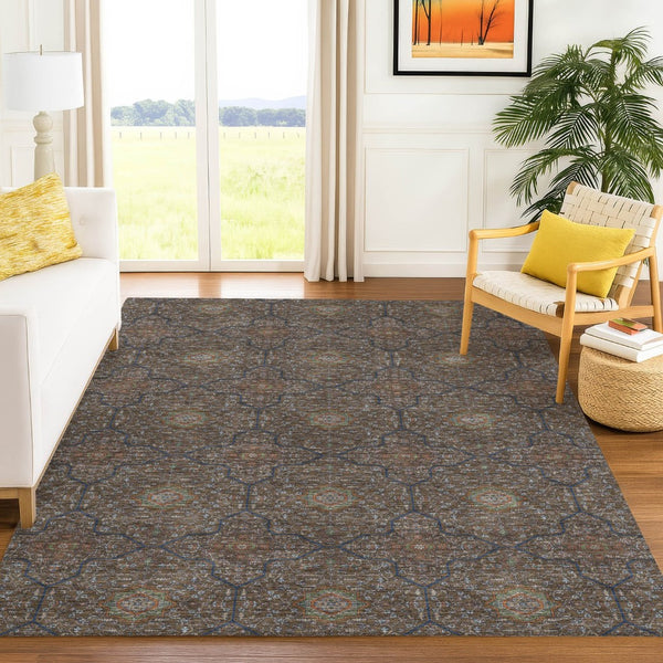 HomeRoots 5' X 8' Chocolate Gray Terra Cotta Oriental Washable Area Rug for Indoor & Outdoor High-Traffic Areas 690856