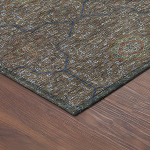 HomeRoots 8' Washable Round Oriental Area Rug in Chocolate Gray & Terra Cotta - Durable for Indoor/Outdoor Use 690857