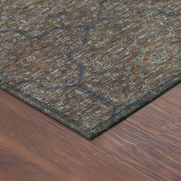 HomeRoots 8' Washable Round Oriental Area Rug in Chocolate Gray & Terra Cotta - Durable for Indoor/Outdoor Use 690857