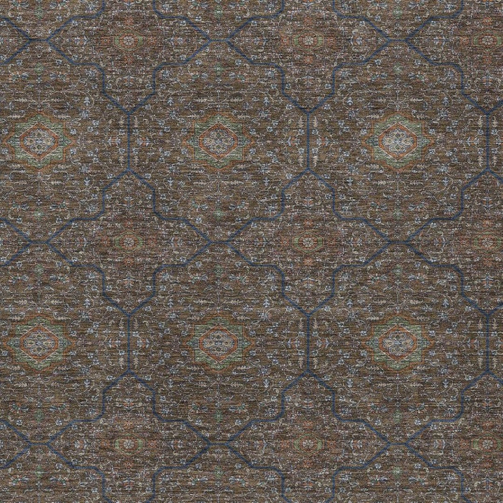 HomeRoots 8' Stylish Chocolate Gray & Terra Cotta Washable Oriental Area Rug for Indoor & Outdoor Spaces 690858
