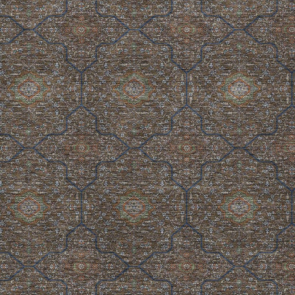 HomeRoots 9' Durable Chocolate Gray & Terra Cotta Oriental Washable Area Rug for Indoor/Outdoor Spaces 690859