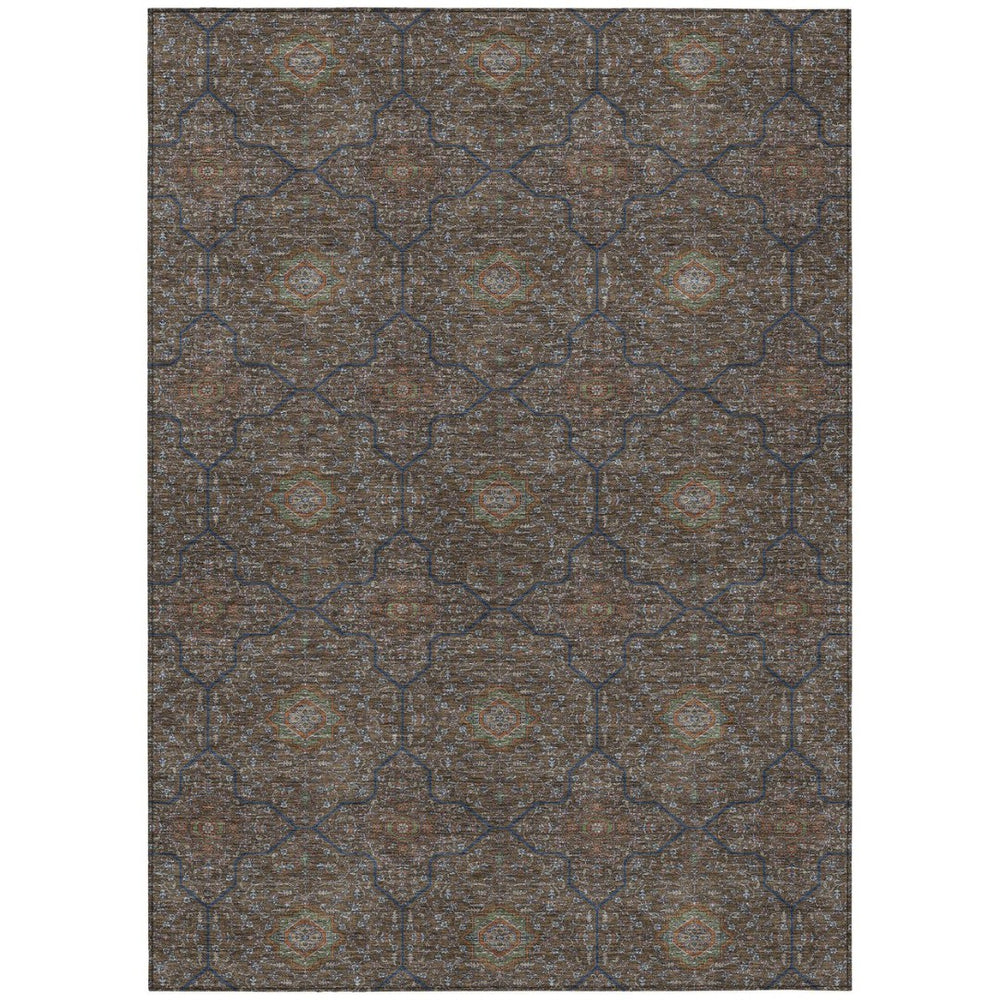 HomeRoots 9' Durable Chocolate Gray & Terra Cotta Oriental Washable Area Rug for Indoor/Outdoor Spaces 690859