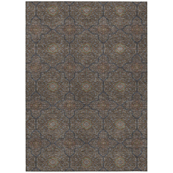 HomeRoots 9' Durable Chocolate Gray & Terra Cotta Oriental Washable Area Rug for Indoor/Outdoor Spaces 690859