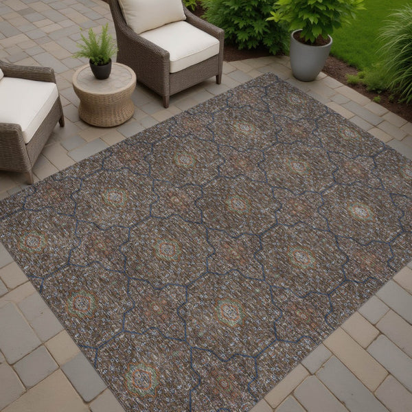 HomeRoots 9' Durable Chocolate Gray & Terra Cotta Oriental Washable Area Rug for Indoor/Outdoor Spaces 690859