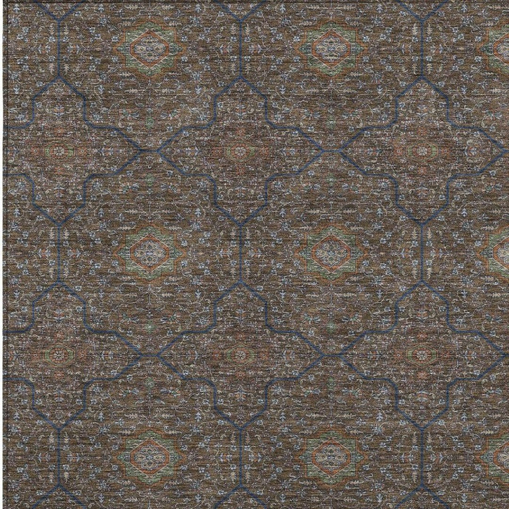 HomeRoots 10' Washable Oriental Area Rug in Chocolate Gray & Terra Cotta - Durable, Stylish for Indoor/Outdoor Use 690860