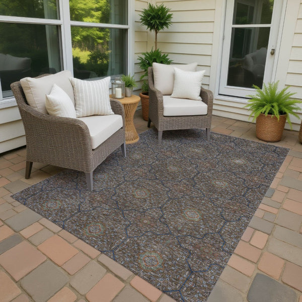 HomeRoots 10' Washable Oriental Area Rug in Chocolate Gray & Terra Cotta - Durable, Stylish for Indoor/Outdoor Use 690860