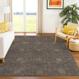 HomeRoots 10' Washable Oriental Area Rug in Chocolate Gray & Terra Cotta - Durable, Stylish for Indoor/Outdoor Use 690860