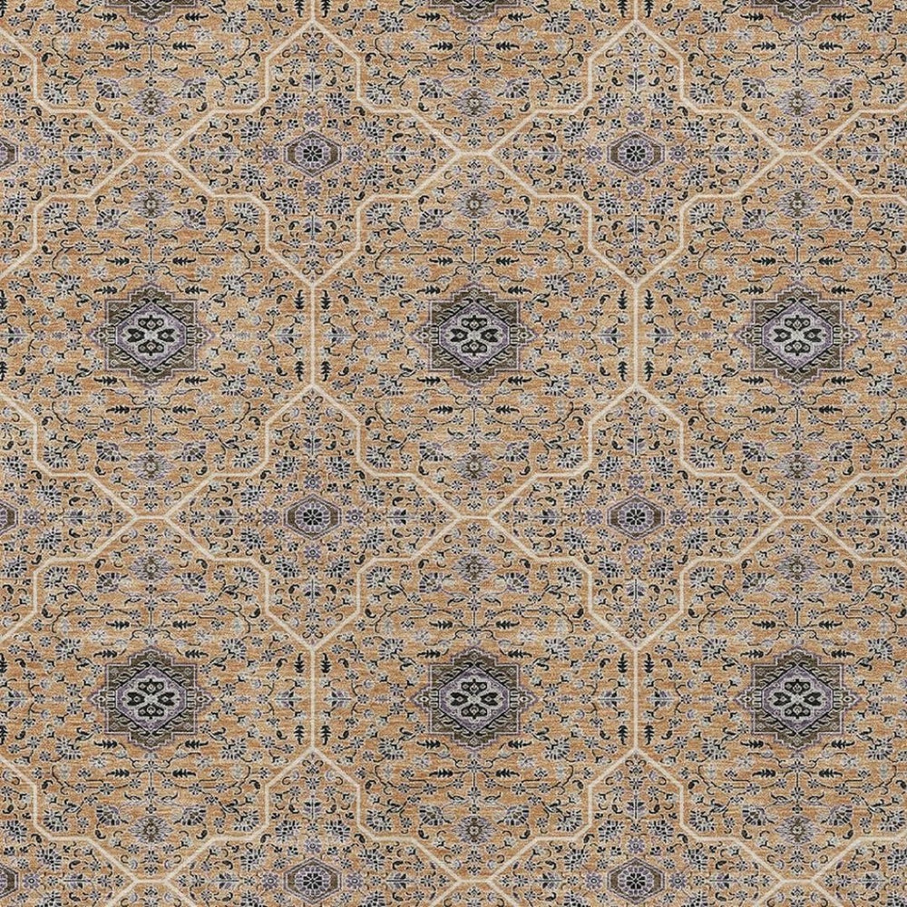 HomeRoots 5' X 8' Copper Black & Brown Oriental Area Rug - Stylish, Washable for Indoor & Outdoor Use! 690862