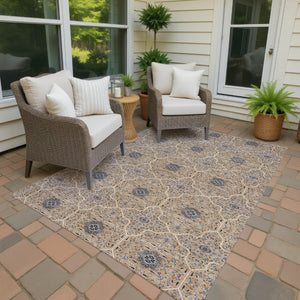 HomeRoots 5' X 8' Copper Black & Brown Oriental Area Rug - Stylish, Washable for Indoor & Outdoor Use! 690862