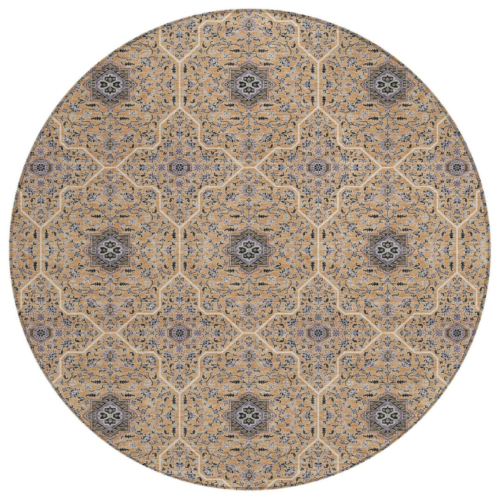 HomeRoots 8' Copper Black and Brown Round Oriental Washable Area Rug - Durable, Stylish for Indoor & Outdoor Use 690863