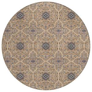 HomeRoots 8' Copper Black and Brown Round Oriental Washable Area Rug - Durable, Stylish for Indoor & Outdoor Use 690863