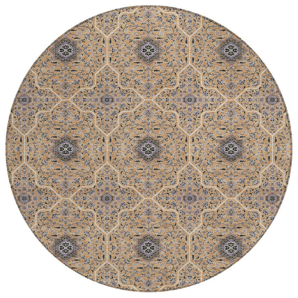 HomeRoots 8' Copper Black and Brown Round Oriental Washable Area Rug - Durable, Stylish for Indoor & Outdoor Use 690863