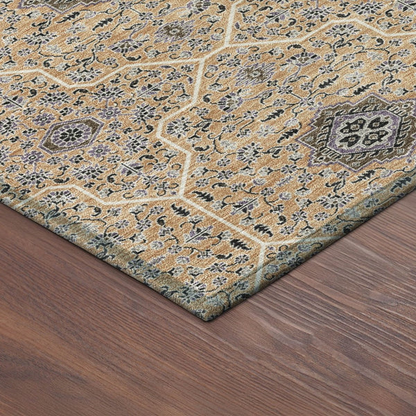 HomeRoots 8' Copper Black and Brown Round Oriental Washable Area Rug - Durable, Stylish for Indoor & Outdoor Use 690863