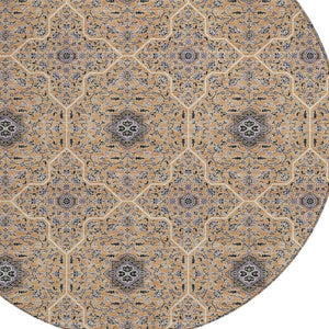 HomeRoots 8' Copper Black and Brown Round Oriental Washable Area Rug - Durable, Stylish for Indoor & Outdoor Use 690863