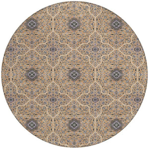 HomeRoots 8' Copper Black and Brown Round Oriental Washable Area Rug - Durable, Stylish for Indoor & Outdoor Use 690863