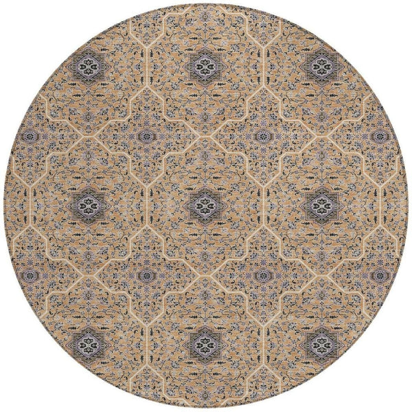 HomeRoots 8' Copper Black and Brown Round Oriental Washable Area Rug - Durable, Stylish for Indoor & Outdoor Use 690863