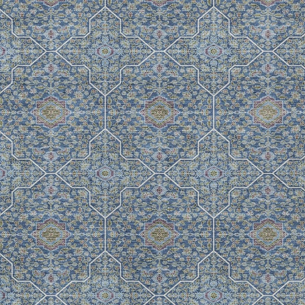 HomeRoots 5' Navy Blue, Ivory, and Plum Oriental Area Rug - Washable, Durable, Non-Slip for Indoor & Outdoor Use 690868