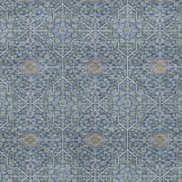 HomeRoots 5' Navy Blue, Ivory, and Plum Oriental Area Rug - Washable, Durable, Non-Slip for Indoor & Outdoor Use 690868
