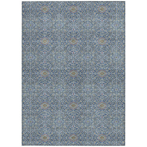HomeRoots 5' Navy Blue, Ivory, and Plum Oriental Area Rug - Washable, Durable, Non-Slip for Indoor & Outdoor Use 690868