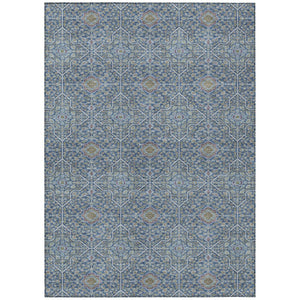 HomeRoots 5' Navy Blue, Ivory, and Plum Oriental Area Rug - Washable, Durable, Non-Slip for Indoor & Outdoor Use 690868