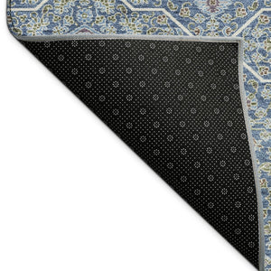 HomeRoots 5' Navy Blue, Ivory, and Plum Oriental Area Rug - Washable, Durable, Non-Slip for Indoor & Outdoor Use 690868