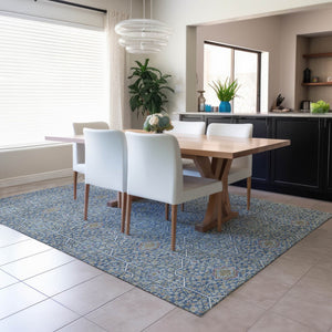 HomeRoots 5' Navy Blue, Ivory, and Plum Oriental Area Rug - Washable, Durable, Non-Slip for Indoor & Outdoor Use 690868