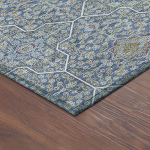 HomeRoots 8' Navy Blue, Ivory & Plum Round Oriental Area Rug - Stylish, Washable, Durable for Indoor & Outdoor Use 690869