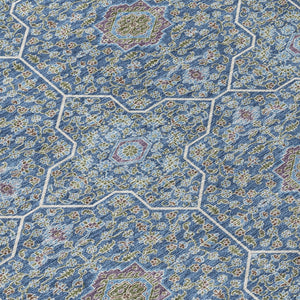 HomeRoots 8' Navy Blue, Ivory & Plum Round Oriental Area Rug - Stylish, Washable, Durable for Indoor & Outdoor Use 690869