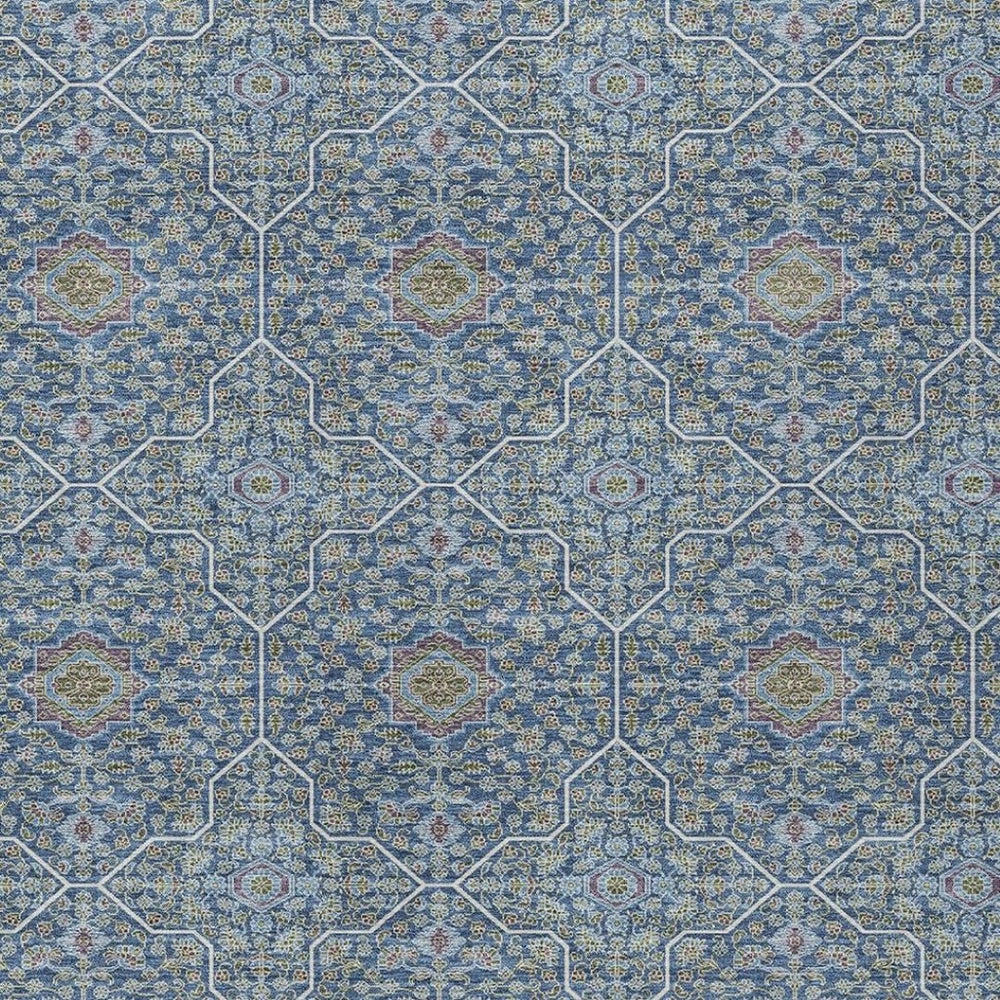 HomeRoots 8' X 10' Navy Blue, Ivory & Plum Oriental Rug - Washable, Durable, Indoor/Outdoor for High-Traffic Areas 690870
