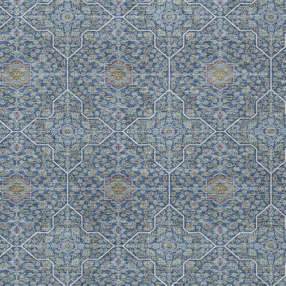 HomeRoots 10' Washable Navy Blue, Ivory & Plum Oriental Area Rug - Durable, Stylish for Indoor & Outdoor Use 690872