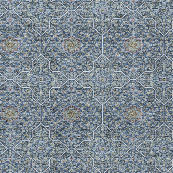 HomeRoots 10' Washable Navy Blue, Ivory & Plum Oriental Area Rug - Durable, Stylish for Indoor & Outdoor Use 690872