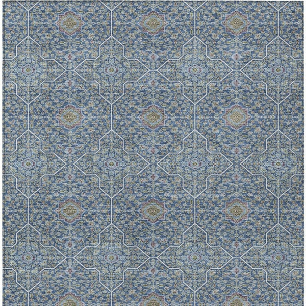 HomeRoots 10' Washable Navy Blue, Ivory & Plum Oriental Area Rug - Durable, Stylish for Indoor & Outdoor Use 690872