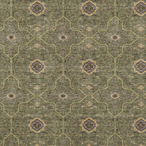 HomeRoots 5' x 8' Olive Green, Gold & Black Oriental Washable Rug - Durable Indoor/Outdoor Elegance for All Spaces 690874