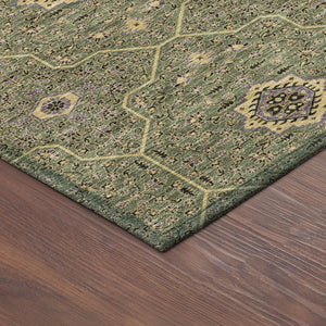 HomeRoots 8' Olive Green Round Area Rug - Gold & Black Oriental Design, Washable for Indoor & Outdoor Use 690875
