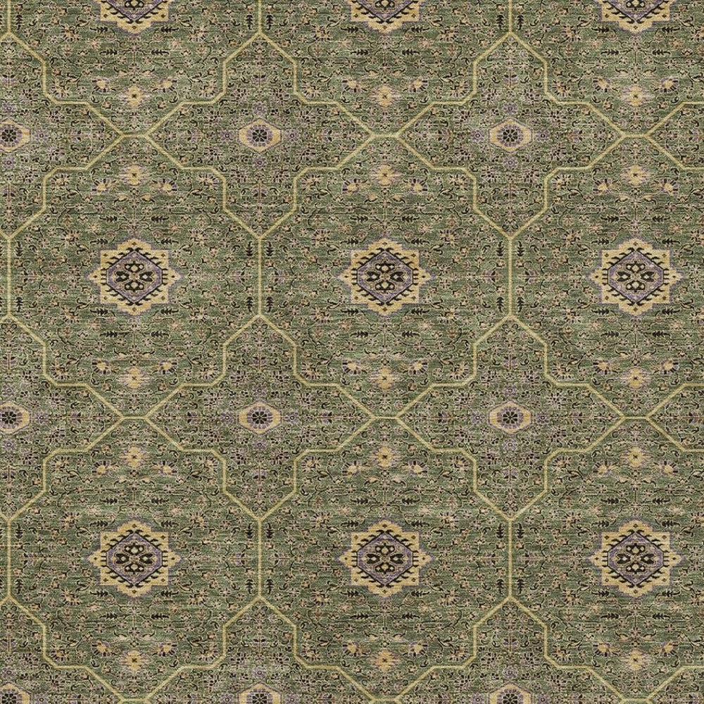 HomeRoots 8' X 10' Olive Green, Gold, and Black Oriental Washable Area Rug for Stylish Indoor & Outdoor Spaces 690876