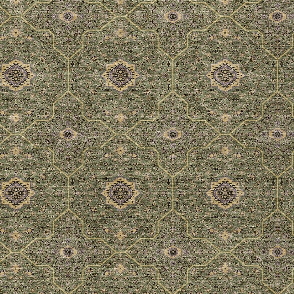 HomeRoots 9' X 12' Washable Olive Green, Gold & Black Oriental Area Rug for Indoor & Outdoor Elegance 690877