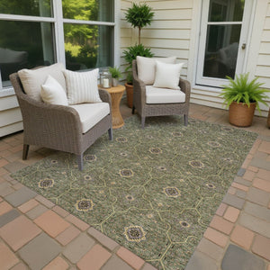 HomeRoots 9' X 12' Washable Olive Green, Gold & Black Oriental Area Rug for Indoor & Outdoor Elegance 690877