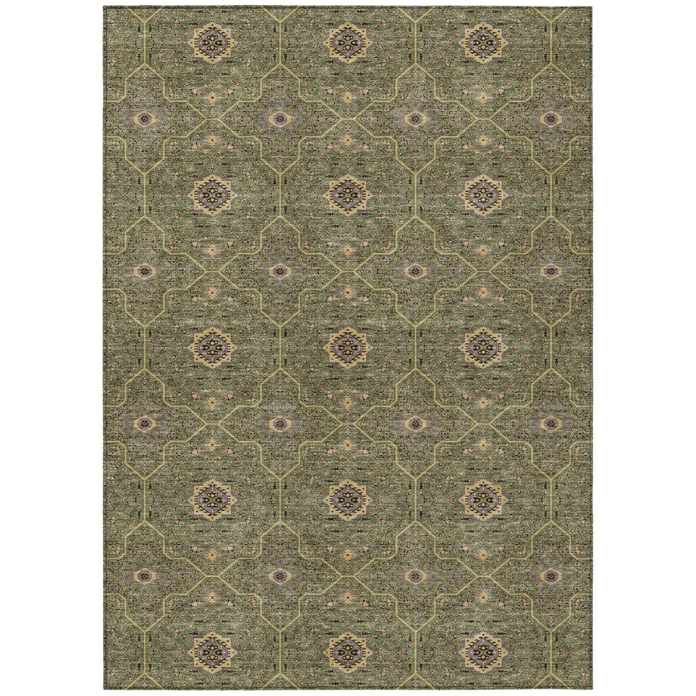 HomeRoots 9' X 12' Washable Olive Green, Gold & Black Oriental Area Rug for Indoor & Outdoor Elegance 690877