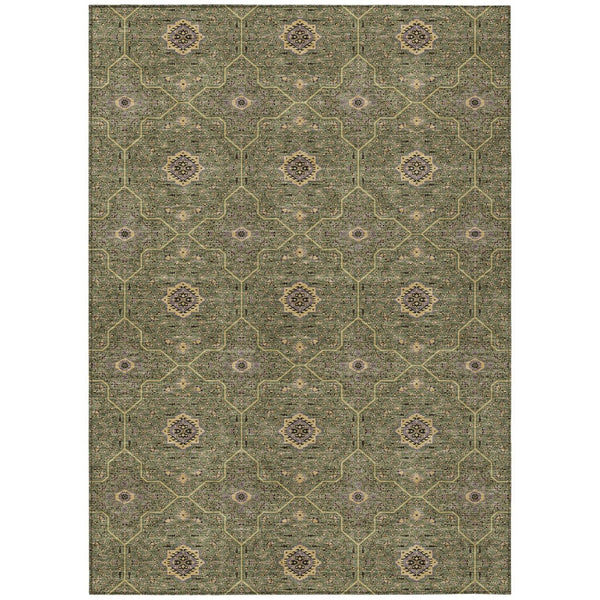 HomeRoots 9' X 12' Washable Olive Green, Gold & Black Oriental Area Rug for Indoor & Outdoor Elegance 690877