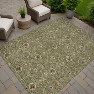HomeRoots 9' X 12' Washable Olive Green, Gold & Black Oriental Area Rug for Indoor & Outdoor Elegance 690877