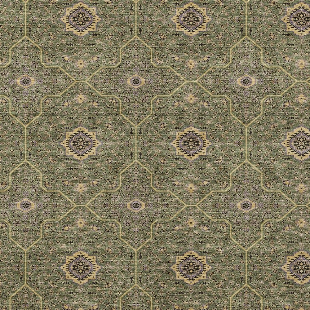 HomeRoots 10' Olive Green Gold & Black Oriental Washable Area Rug - Durable Indoor/Outdoor Charm for High-Traffic Spaces 690878