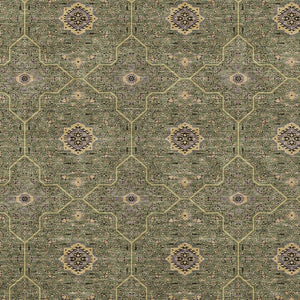 HomeRoots 10' Olive Green Gold & Black Oriental Washable Area Rug - Durable Indoor/Outdoor Charm for High-Traffic Spaces 690878