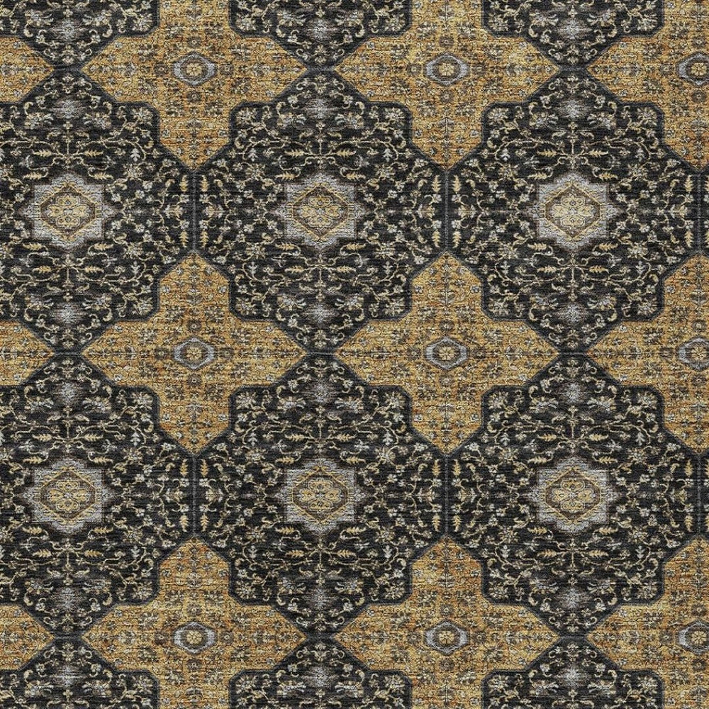 HomeRoots 5' Quatrefoil Area Rug in Black, Copper & Gray - Washable, Durable & Stylish for Indoor/Outdoor Use 690880