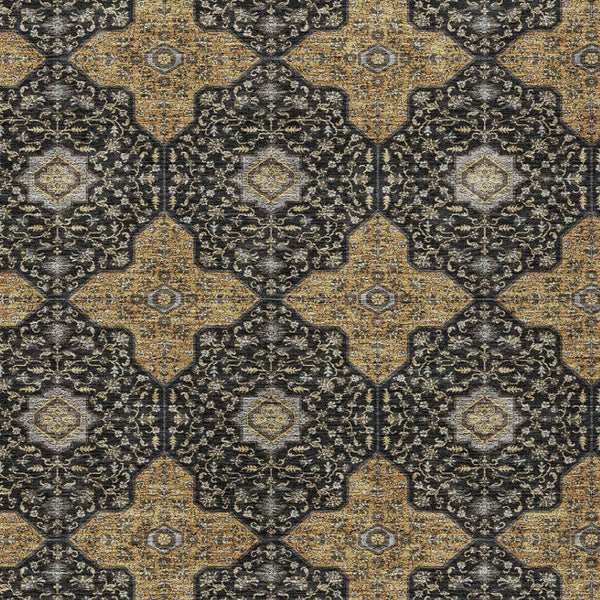 HomeRoots 5' Quatrefoil Area Rug in Black, Copper & Gray - Washable, Durable & Stylish for Indoor/Outdoor Use 690880