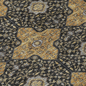 HomeRoots 8' Round Quatrefoil Area Rug in Black, Copper & Gray - Washable, Stain-Resistant Indoor/Outdoor Decor 690881